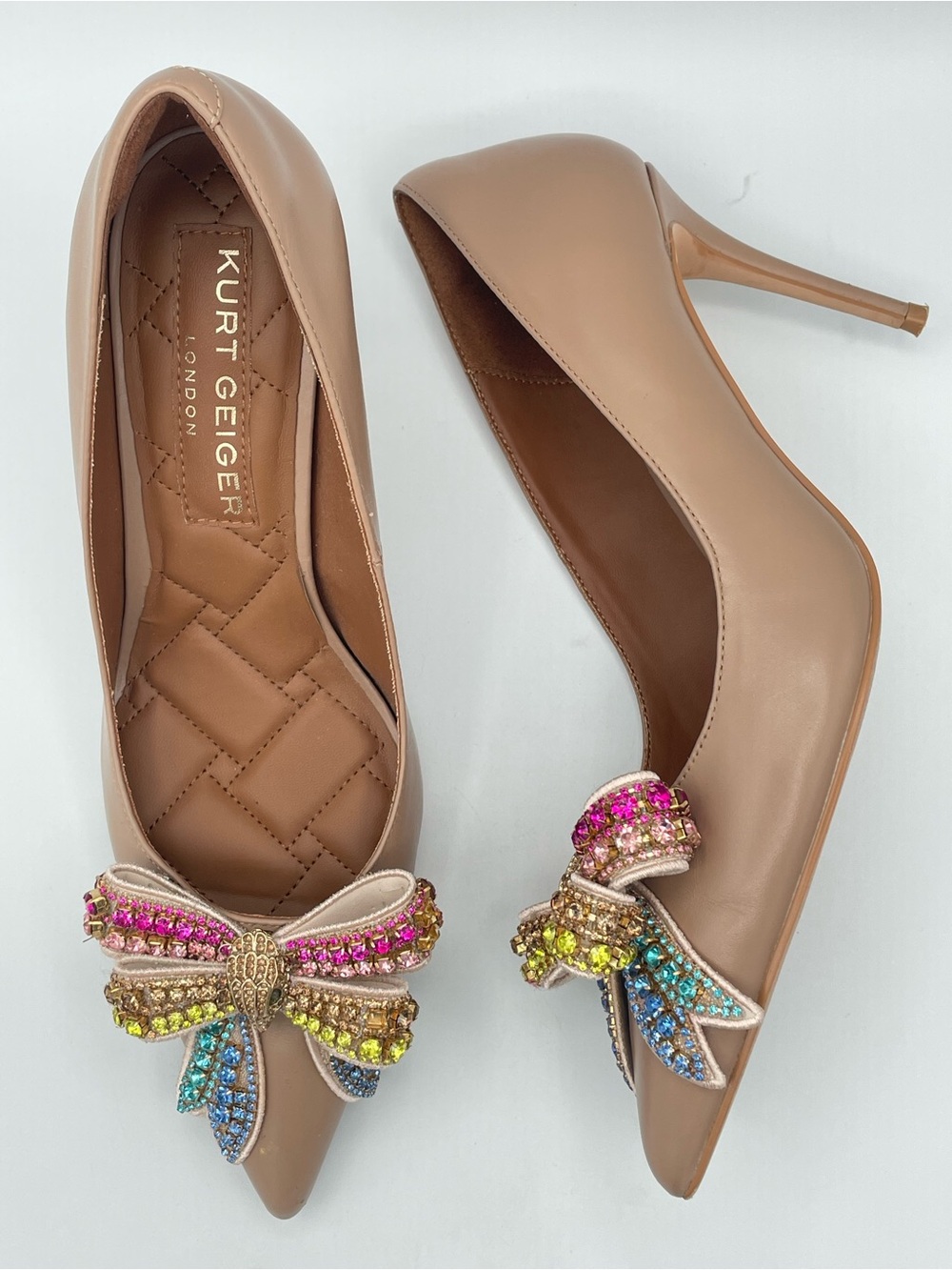 KURT GEIGER Belgravia Bow Heels EU 40 Nude Leather Rhinestone Pumps